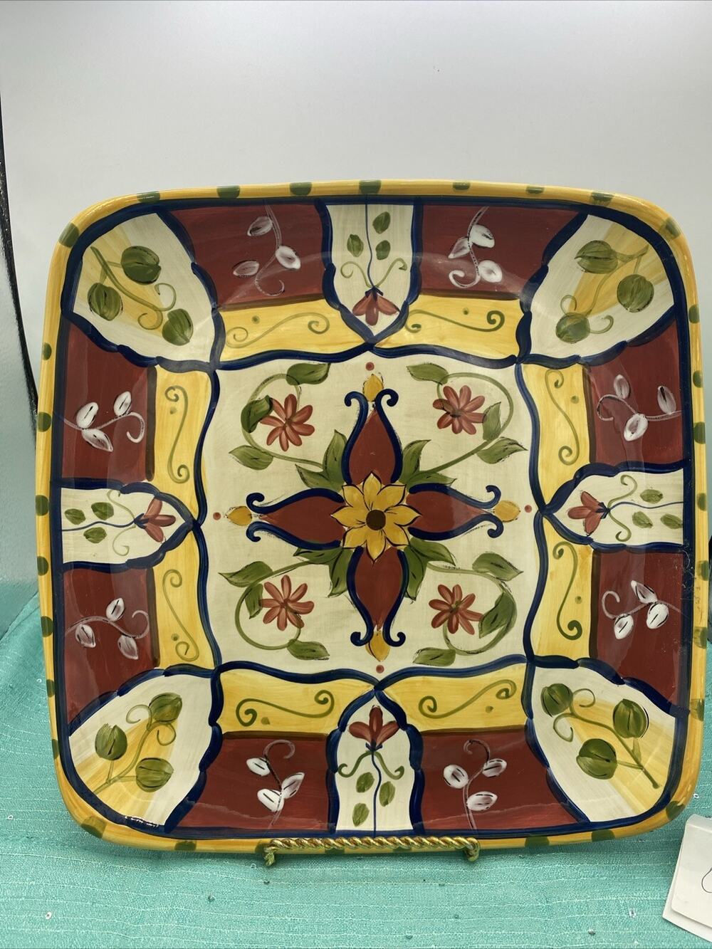 Pier 1 Imports Vallarta Hand Painted Earthenware Square Serving Platter 13"